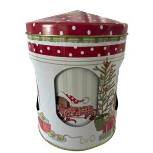 Holiday-Themed Metal Tin Canister Musical Inner Part Spins Dogs VIDEO